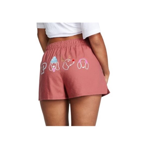 Victoria's Secret PINK Pajama Shorts Sleep Short Holiday Dogs Winter Size Medium - Picture 1 of 7